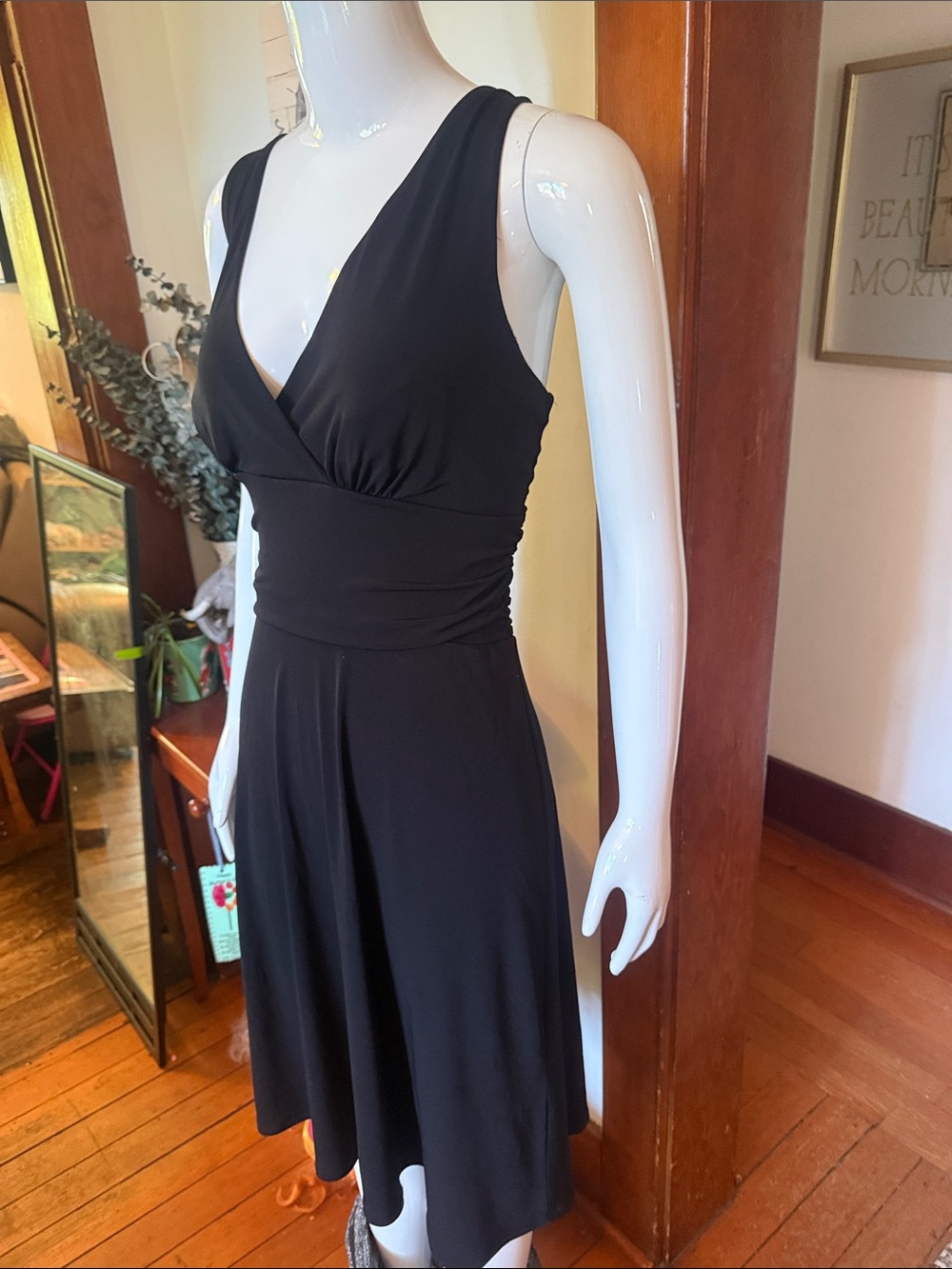 Connected Apparel size 16, zip up back Classic Black V-Neck Women’s Dress
